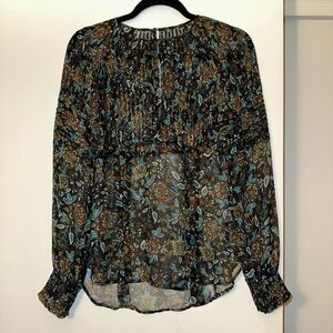 Veronica Beard 100% Silk Sheer Floral Long Sleeve Womens Pintuck Blouse No Size
